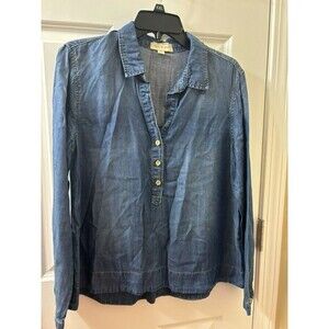 Cloth and Stone Anthropologie Denim Chambray V Neck Popover Shirt Blouse Size M